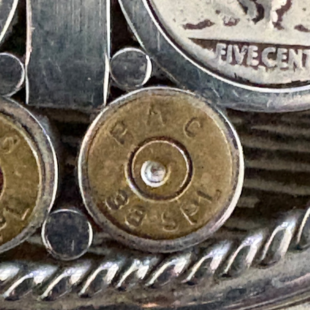 Vintage custom belt buckle featuring Buffalo nickels and brass bullet casings - Picture 12 of 16